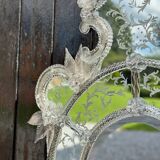 Miroir vénitien en verre de Murano incolore, vers 1940