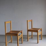 6 beech wood cognac leather chairs | Ibisco | Italy | 1960s