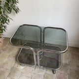 Vintage 70's chrome and smoked glass bar trolley