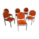 Set of 6 tubular chairs vintage metal and velvet orange design of the 70s