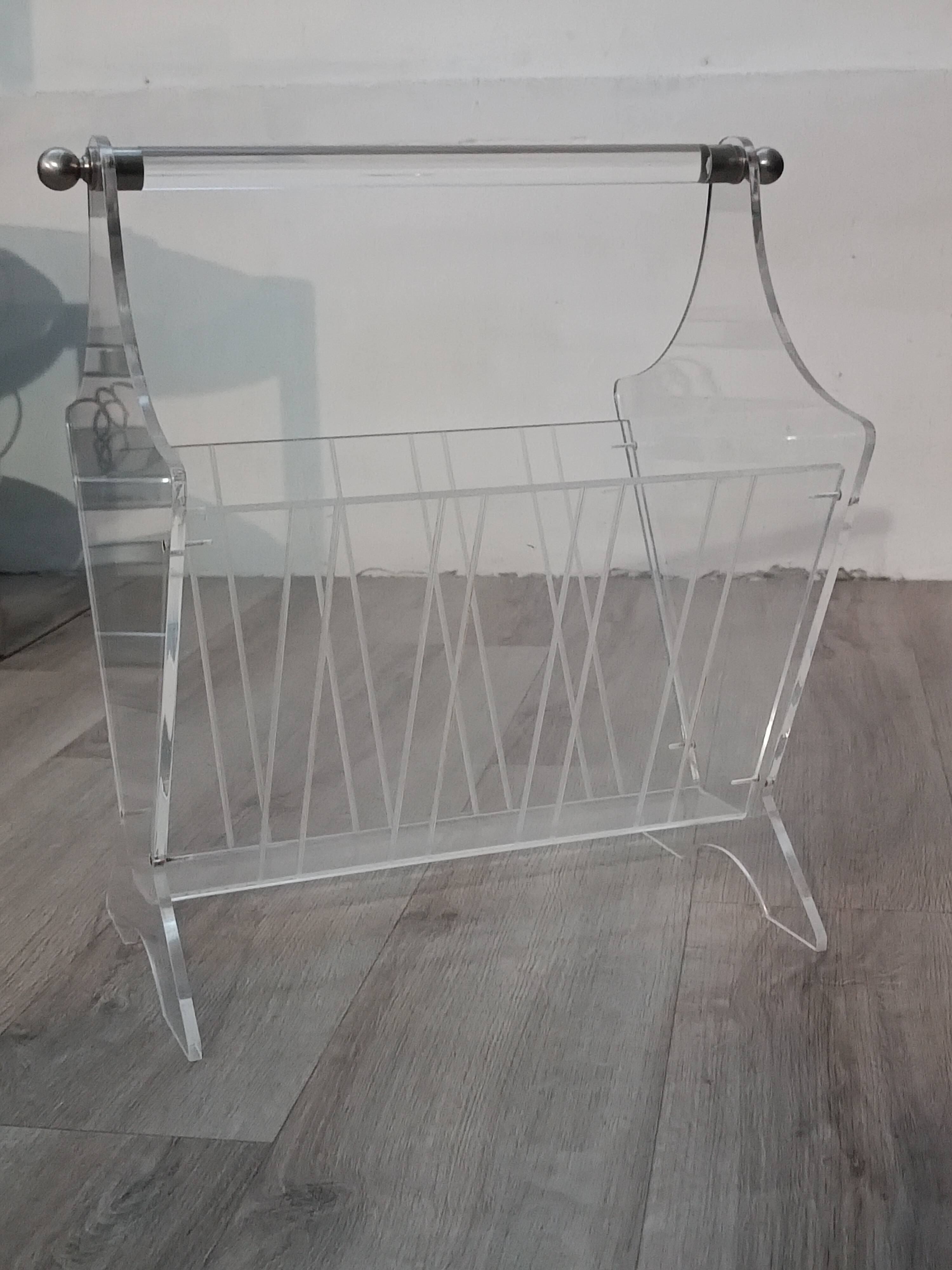 Vintage plexiglass magazine rack France 1980s