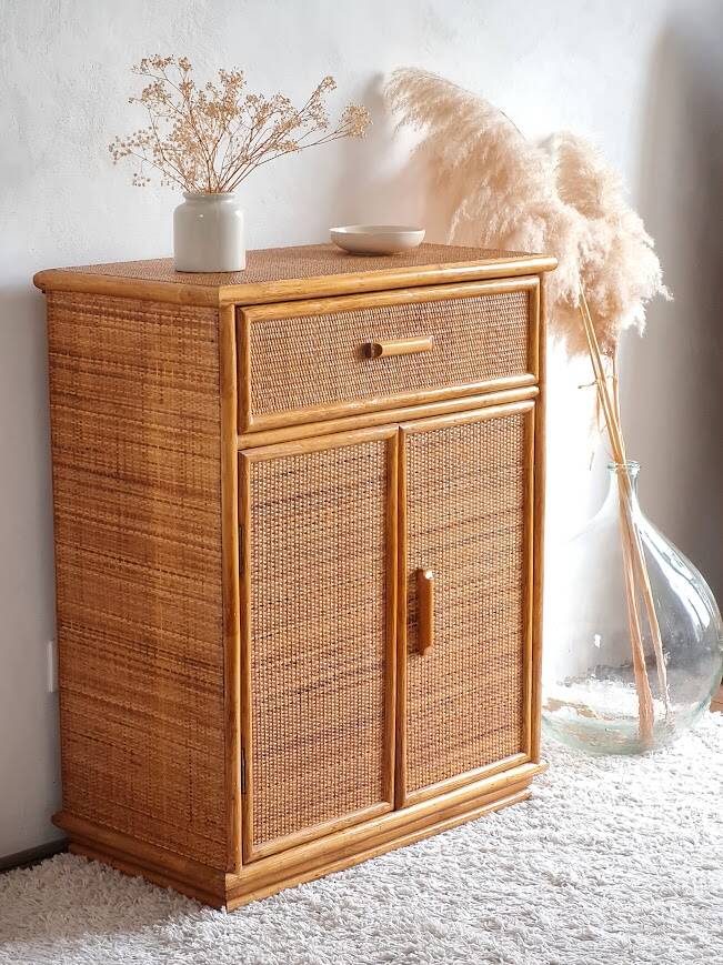 Vintage rattan sideboard from the 1970s.