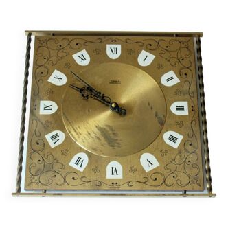 Ancienne horloge murale en métal et bois de Diehl, avec mouvement Junghans-Quartz, vintage des années 60