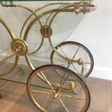 Neo classical style table in silver and gold metal and glass