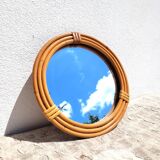 Small round rattan mirror 1970