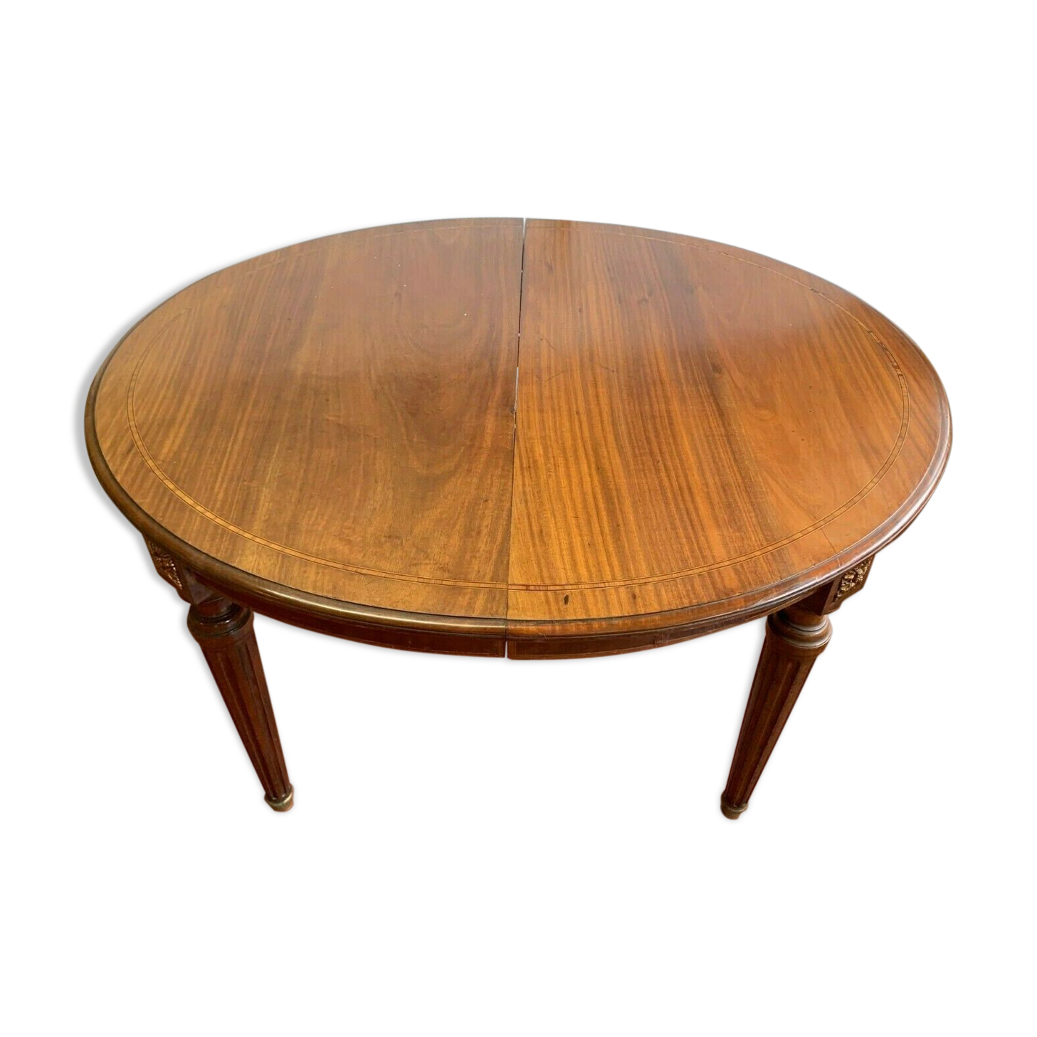 Louis XVI style table in mahogany and light wood 20th century