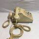 Old white dial phone beige dial, earphone, vintage velvet cover