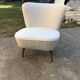 Pair of white club armchairs in beech and fabric, Mid-Century Hungarian style 1950s.