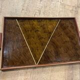 Rectangular art deco wood and glass tray