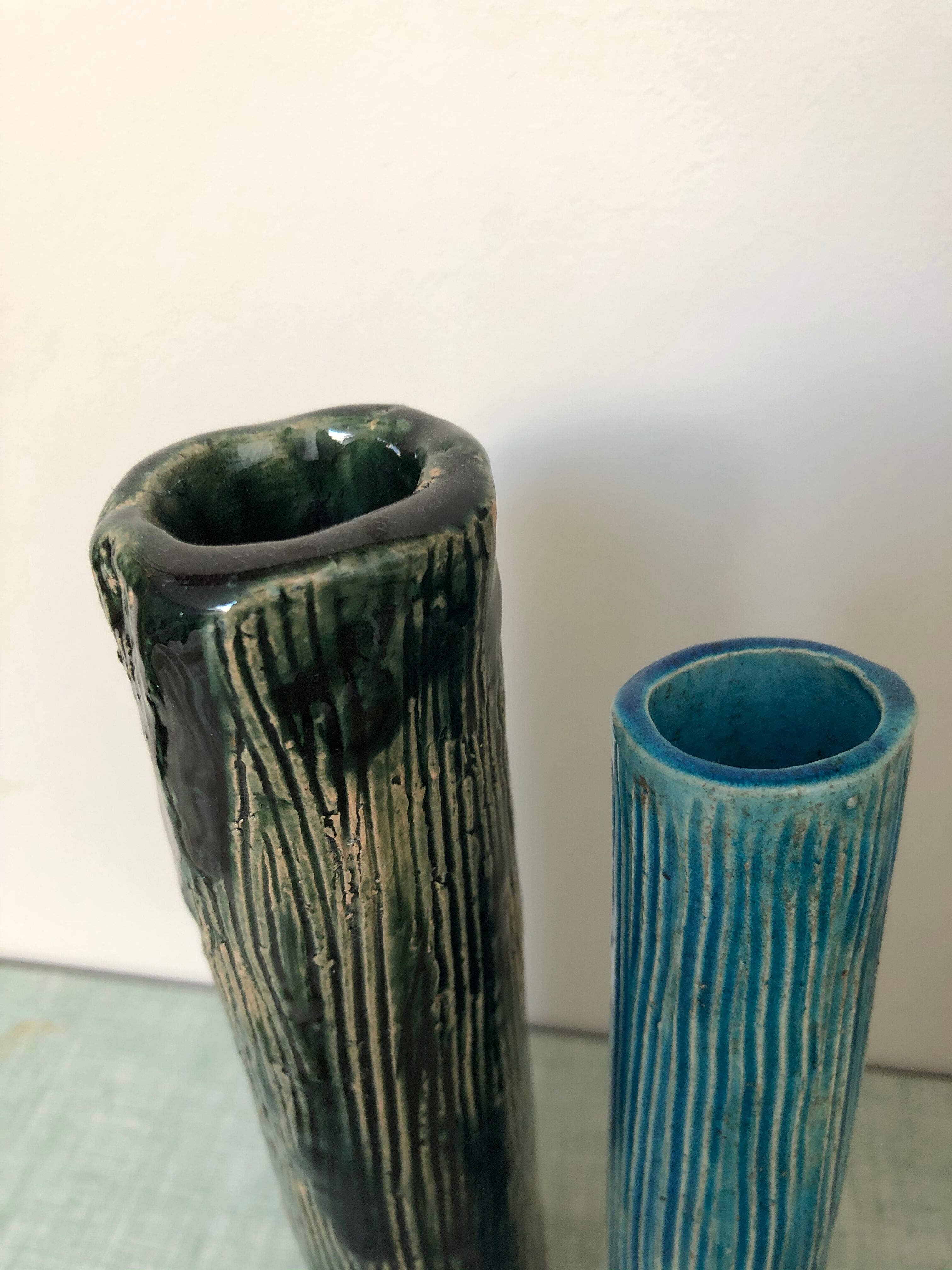 Two enamelled tubular vases