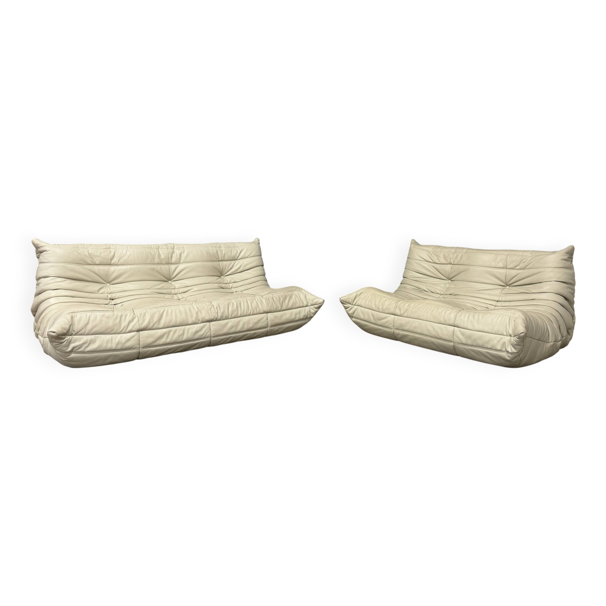 100% authentic Ligne Roset Togo 2-seater + 3-seater, original beige leather.