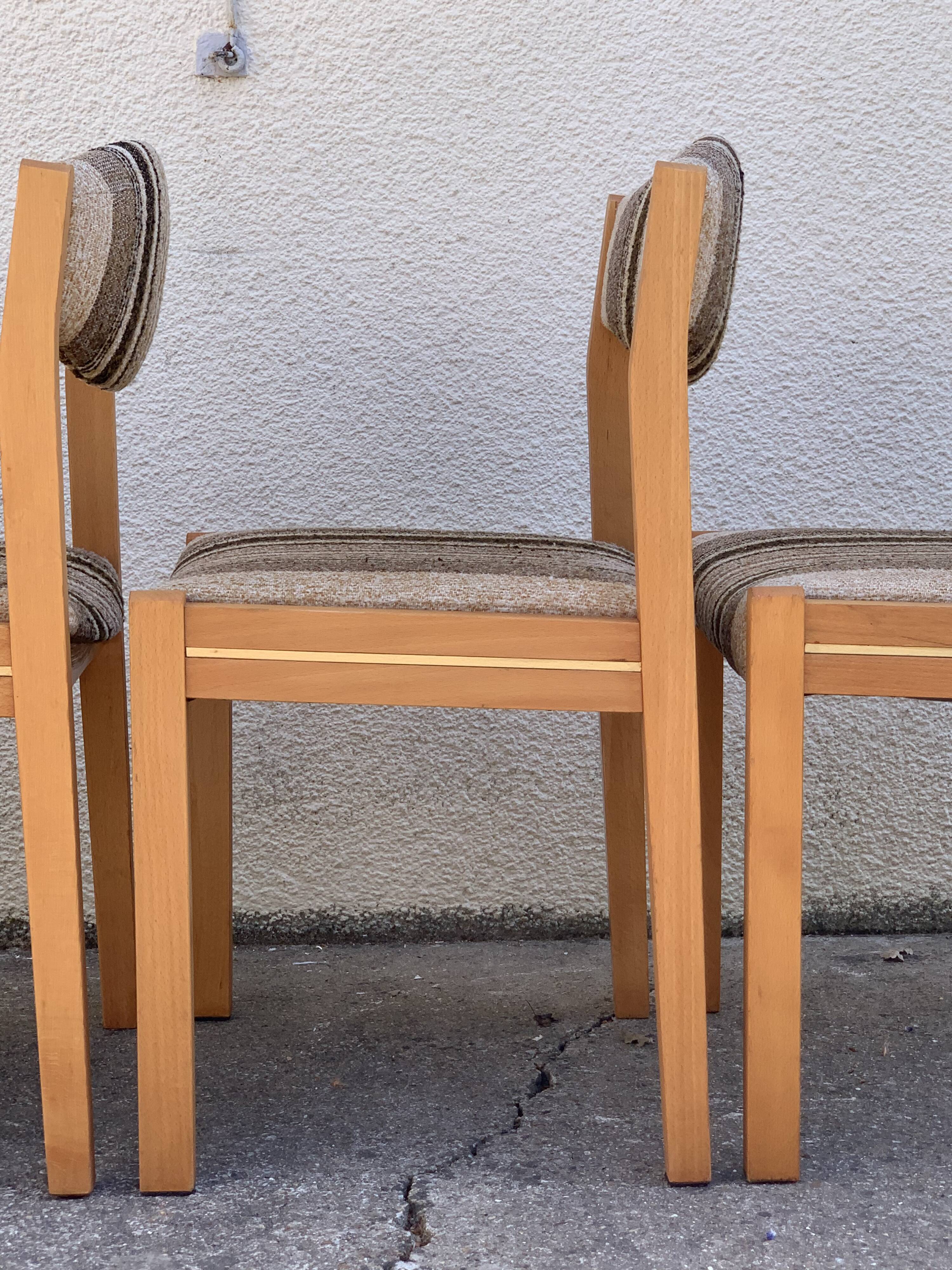 Suite of 4 chairs self beech brass and wool 1960