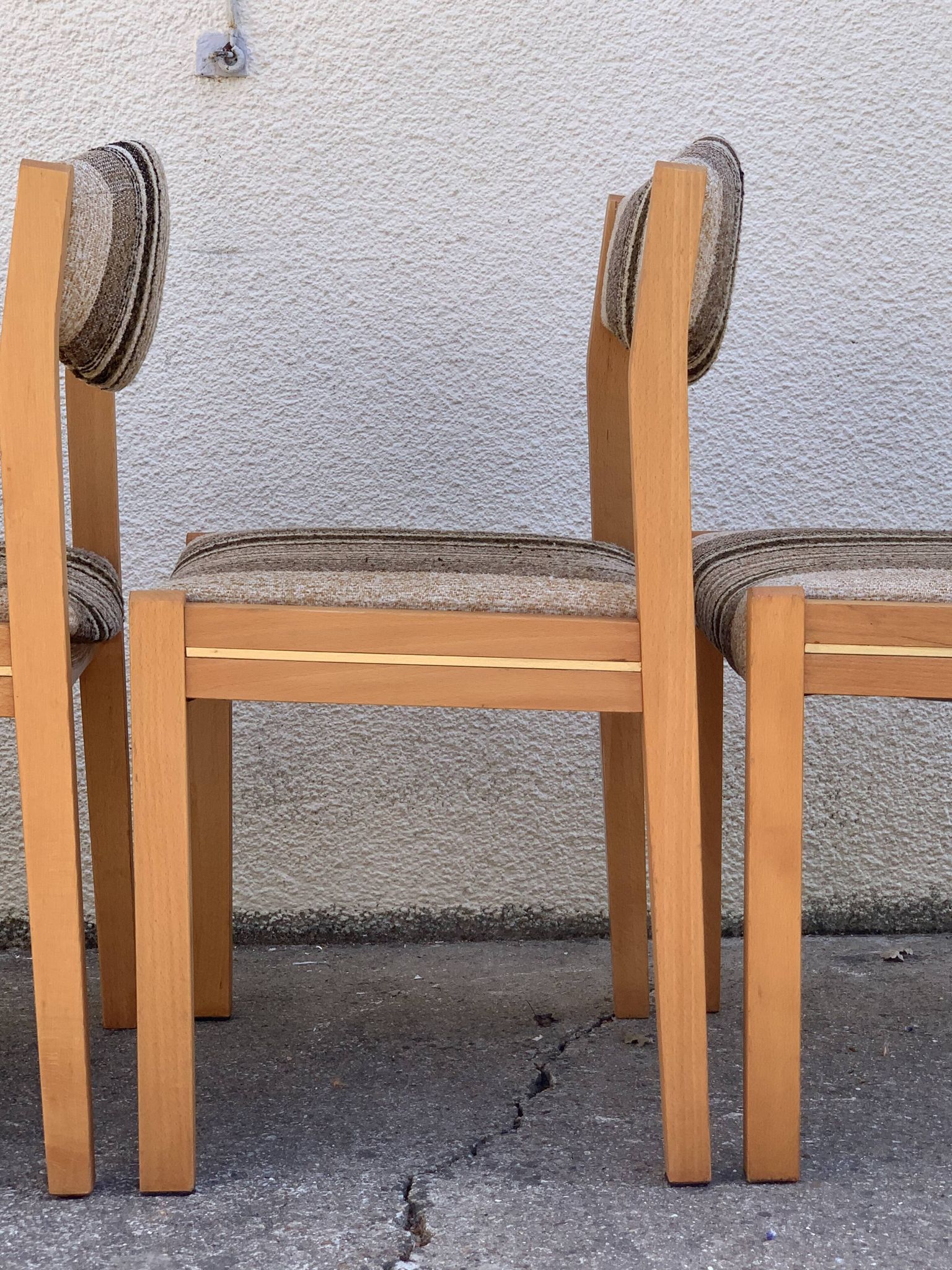 Suite de 4 chaises self hêtre laiton et laine 1960