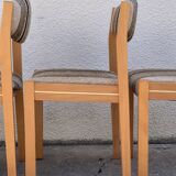 Suite of 4 chairs self beech brass and wool 1960