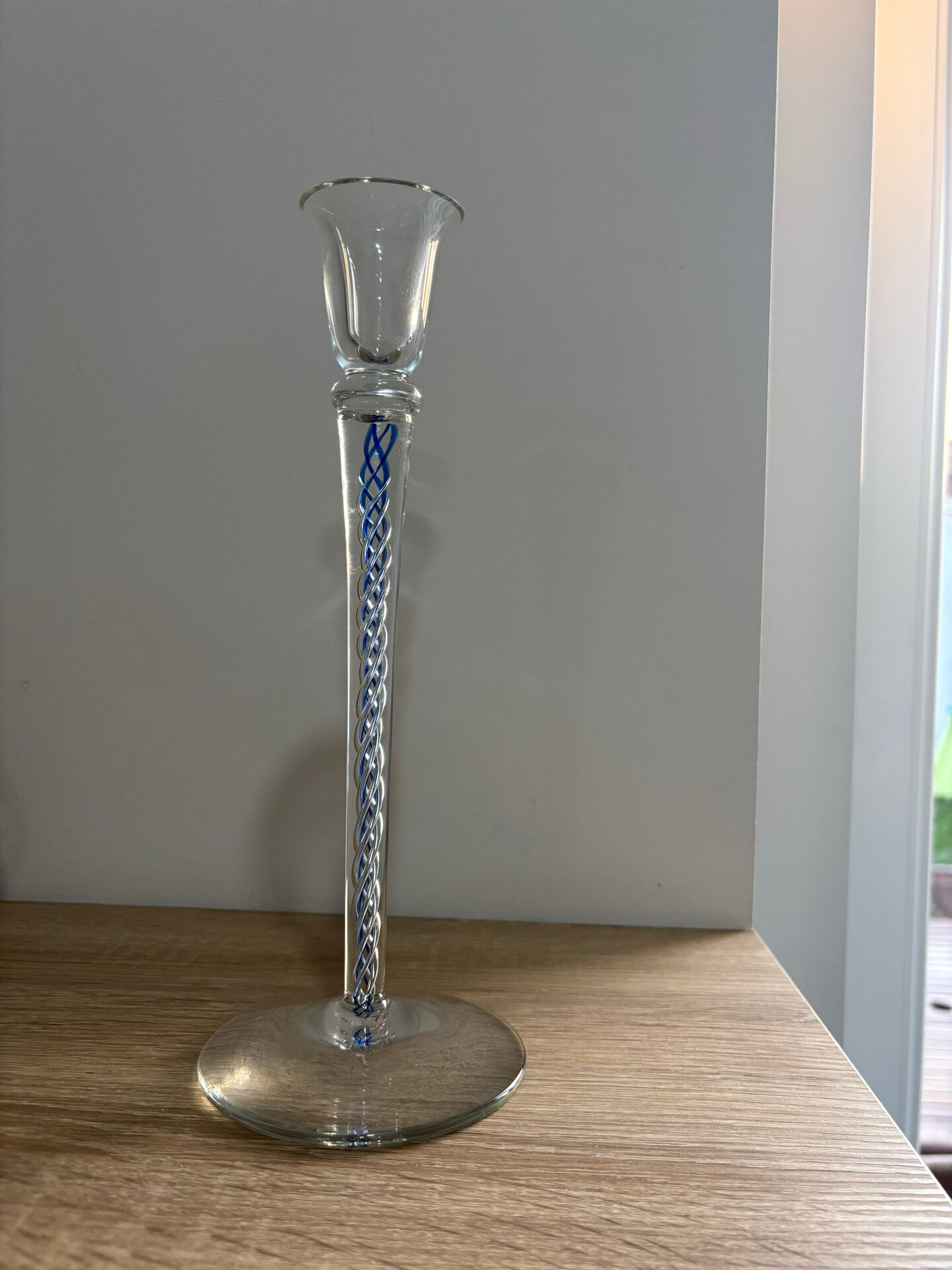 Blue spiral glass candlestick