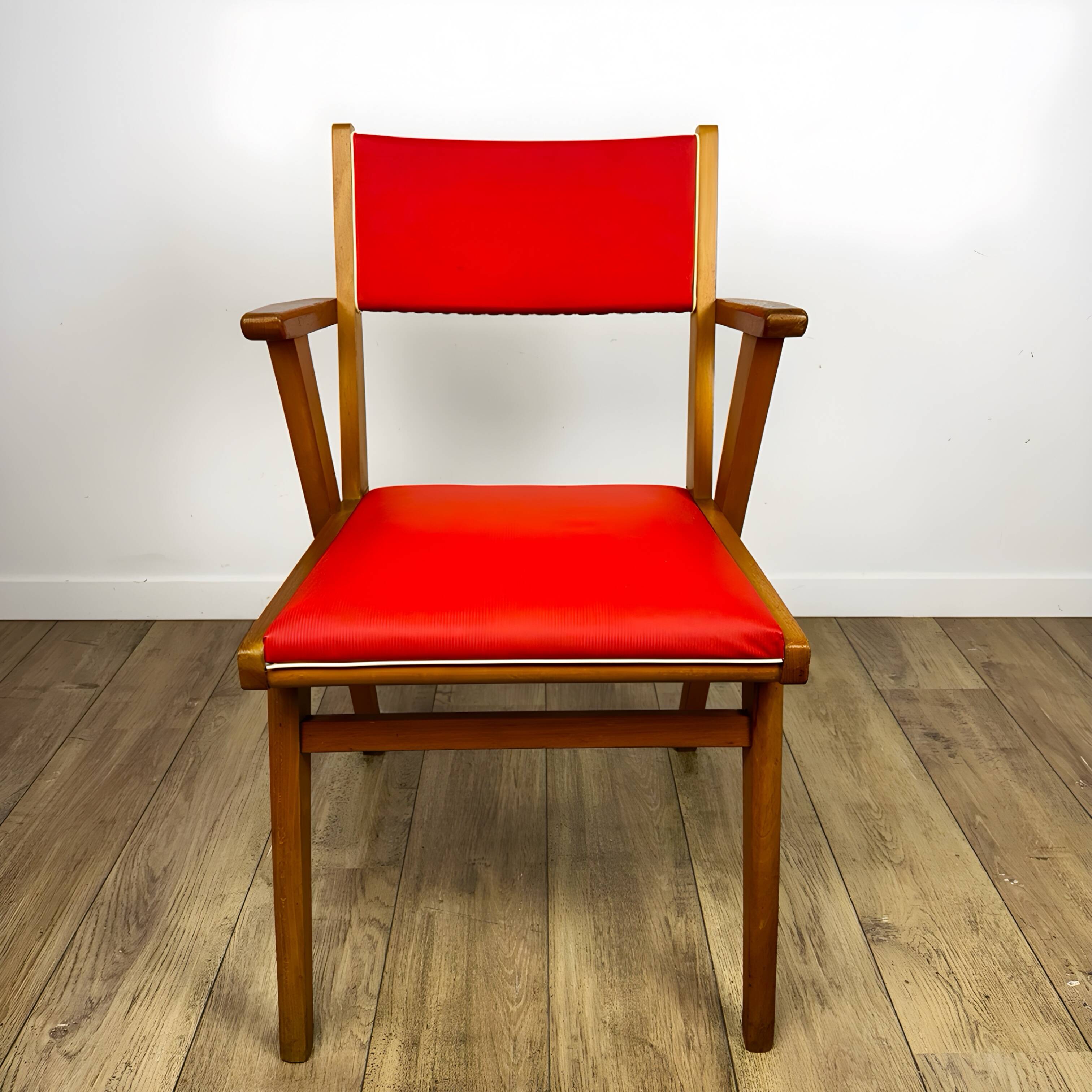 Pair of Scandinavian bridge armchairs in wood and vinyl from the 1950s.