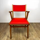 Pair of Scandinavian bridge armchairs in wood and vinyl from the 1950s.