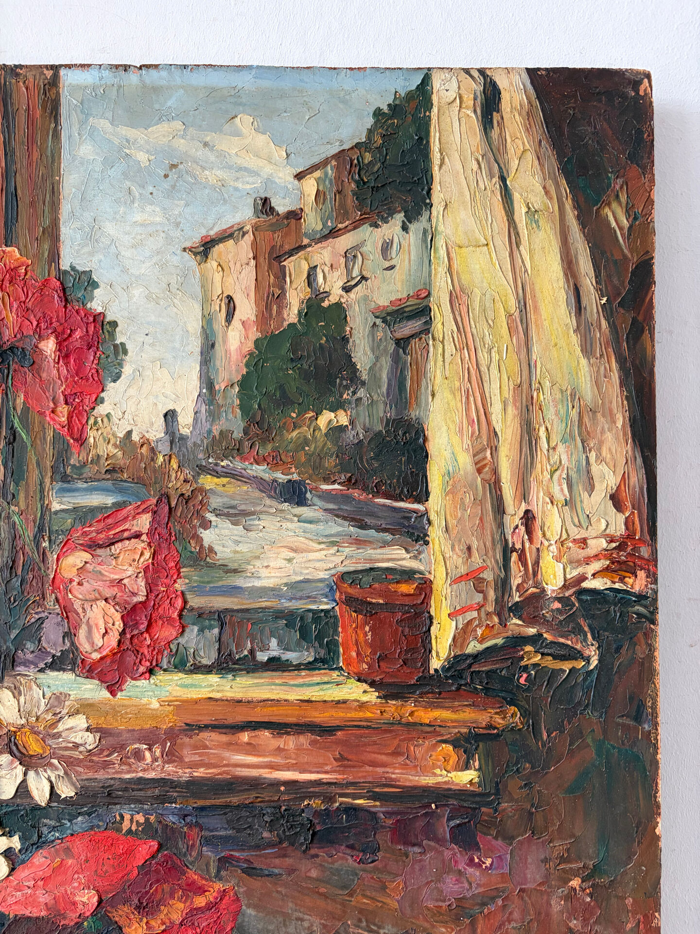 Wildflower bouquet, window with a view, oil on panel 1934