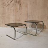2 nesting tables in glass and chrome metal