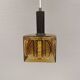 Older square hanging lamp with olive colored outer glass with inner shade of crystal glass