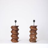 Pair of Brutalist Solid Wood Lamps