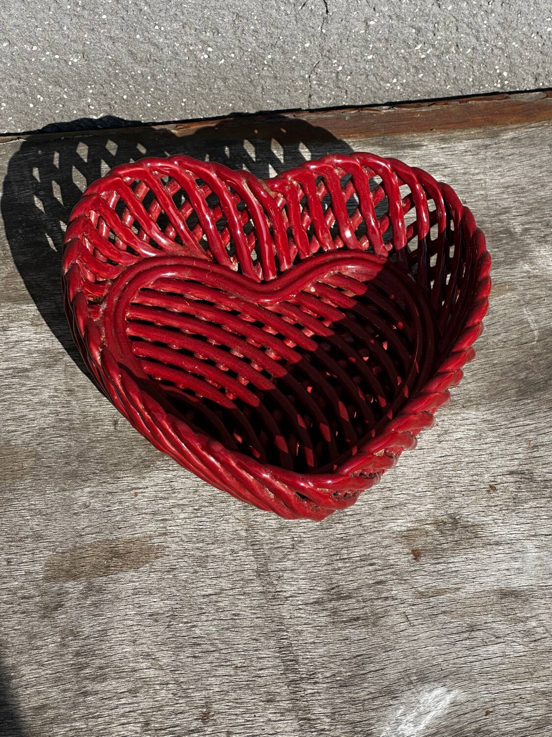 Heart-shaped woven ceramic basket/empty pocket Vallauris 50's