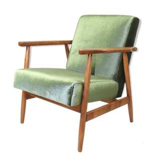 Fauteuil de velours vert vintage, années 1970
