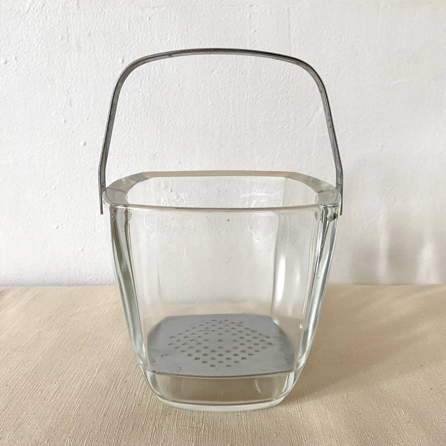 Strömbergshyttan vintage glass and stainless steel ice bucket