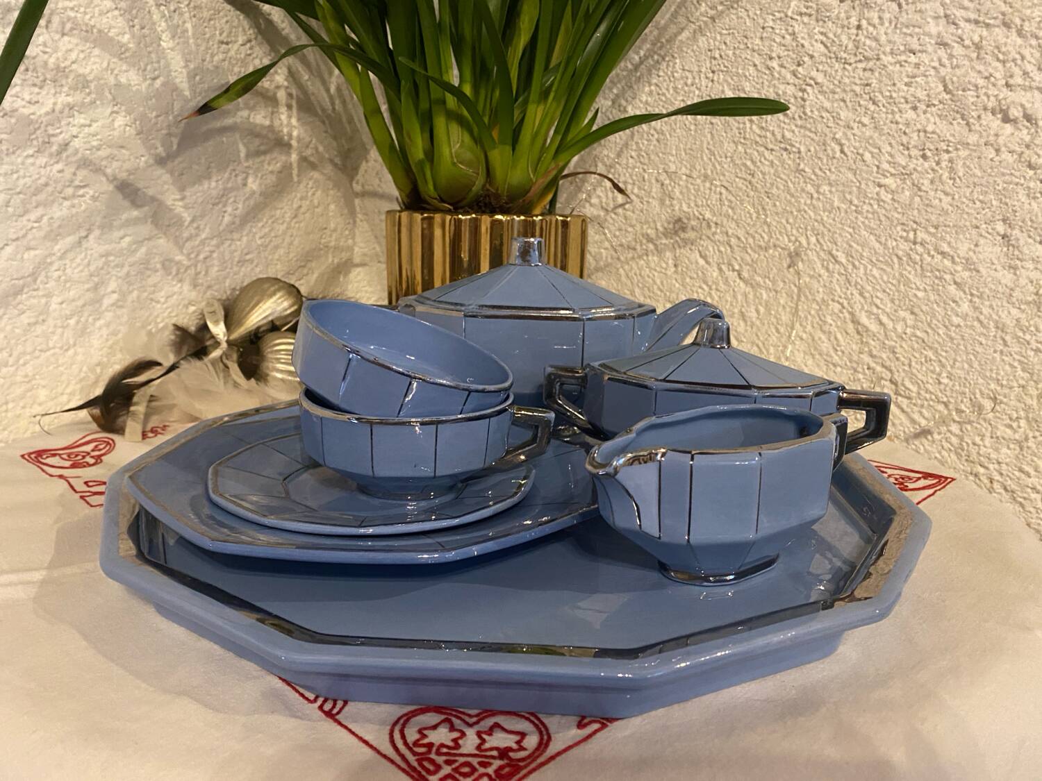 Art Deco tea service stamped Longwy