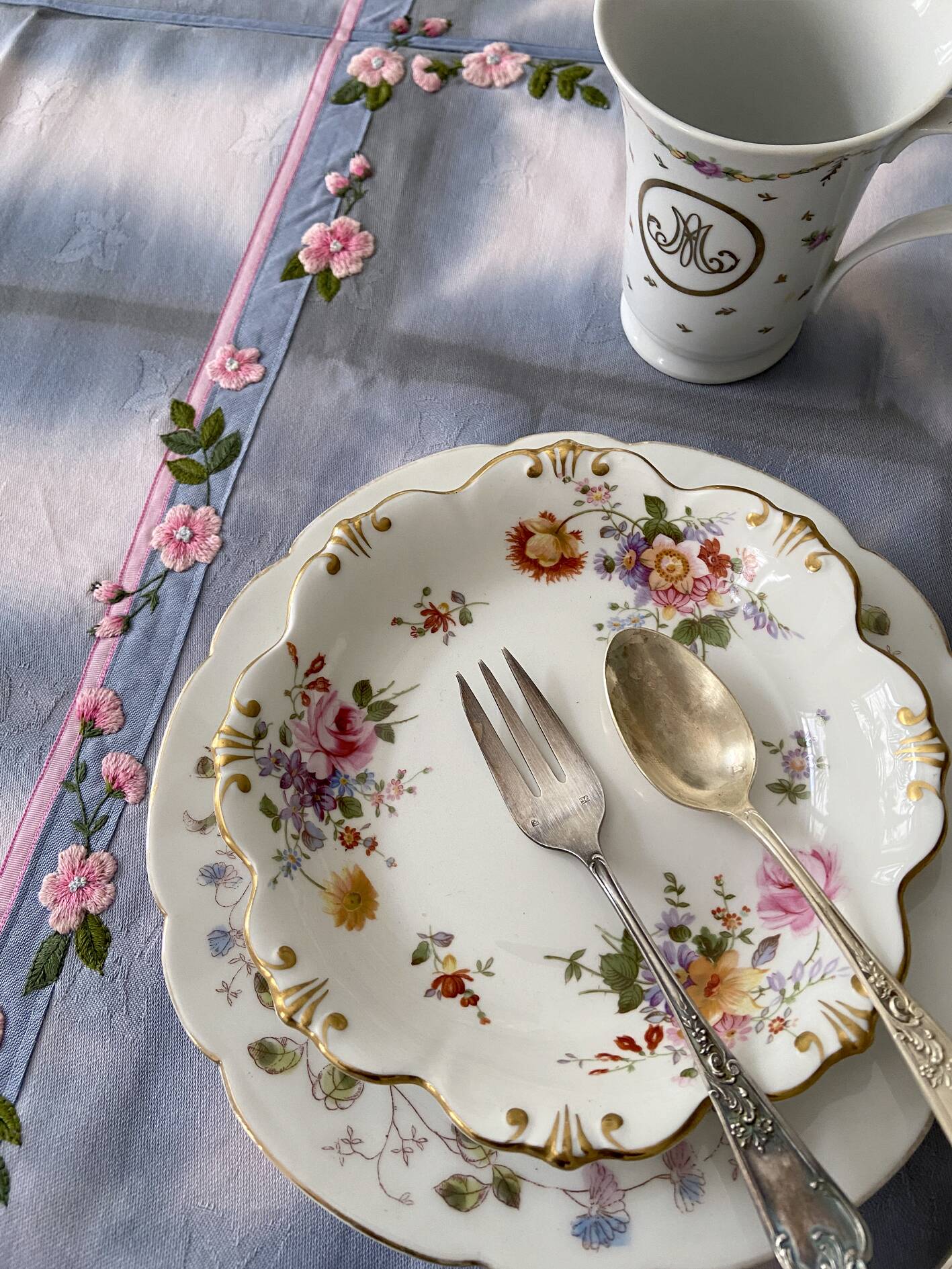 Hand embroidered tablecloth