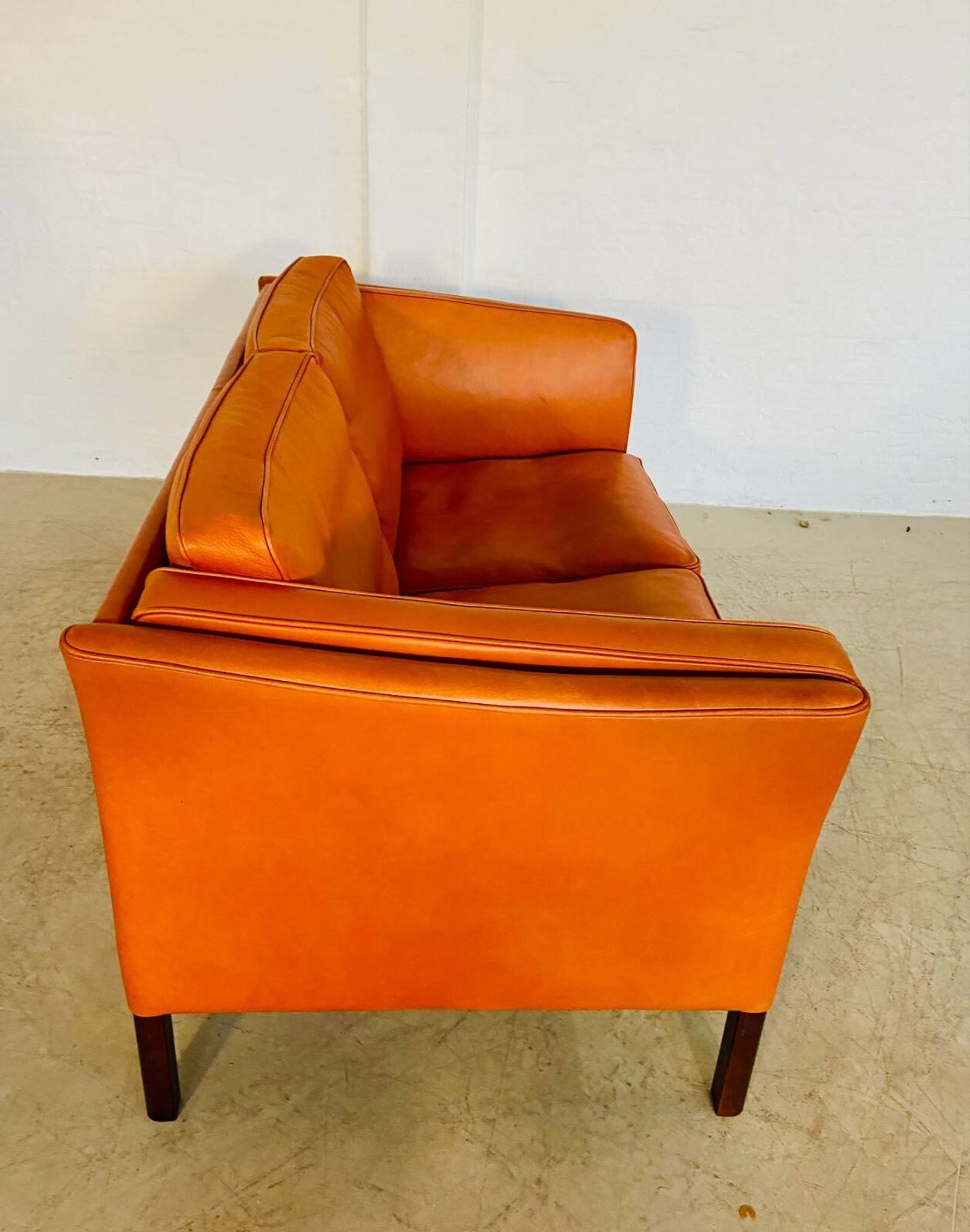 Vintage retro Danish Mogens Hansen 2 person cognac leather sofa