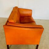 Canapé vintage rétro danois Mogens Hansen pour 2 personnes en cuir cognac
