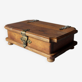 Boîte au trésor en bois de chêne massif faite à la main, boîte à bijoux, vintage des années 60
