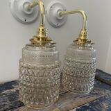 Pair of vintage electrified glass wall lamps