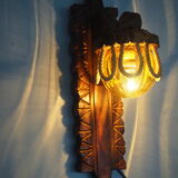 Sconce in wood and yellow glass ball from the 1960/1970