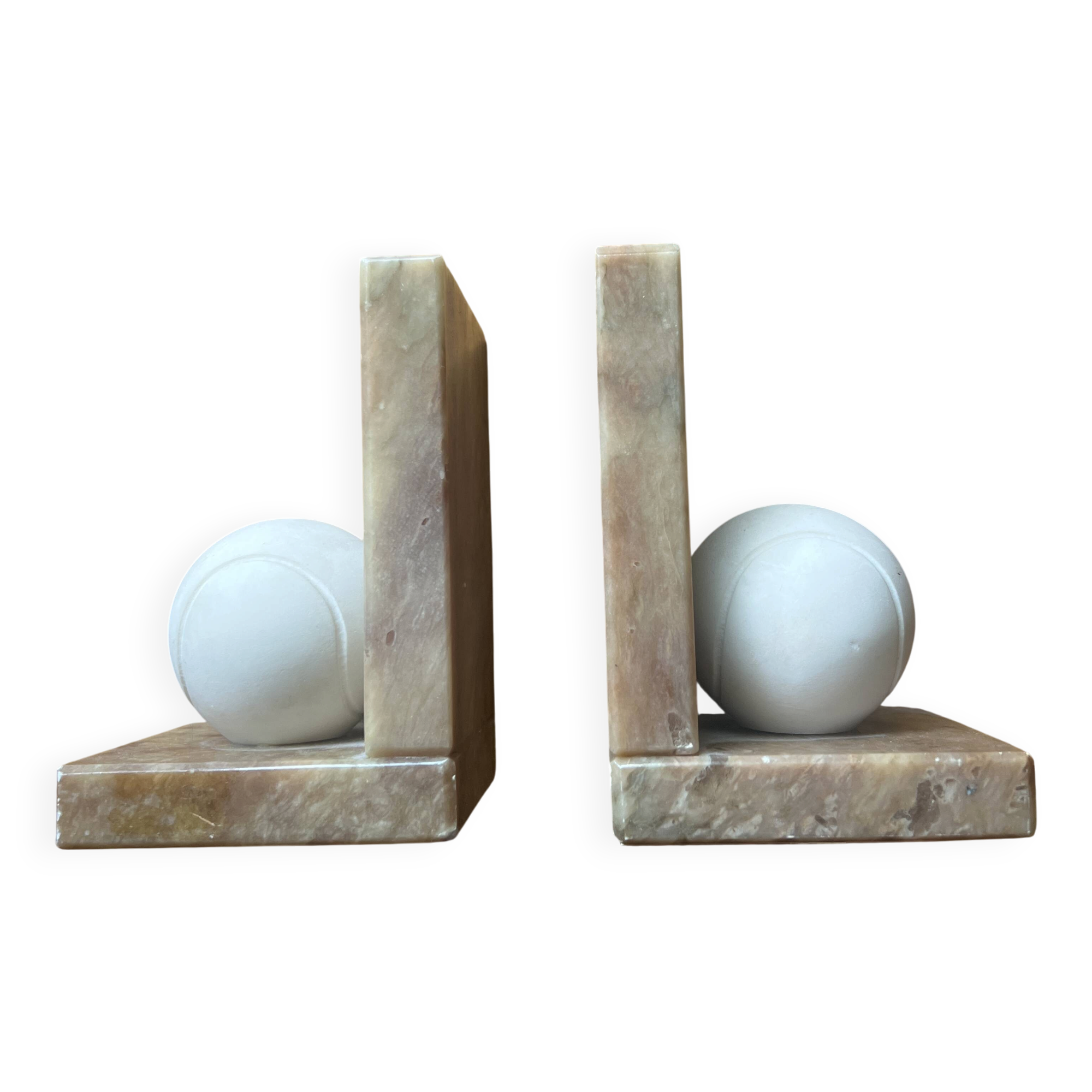 Vintage Italian alabaster bookends "Tennis Ball"