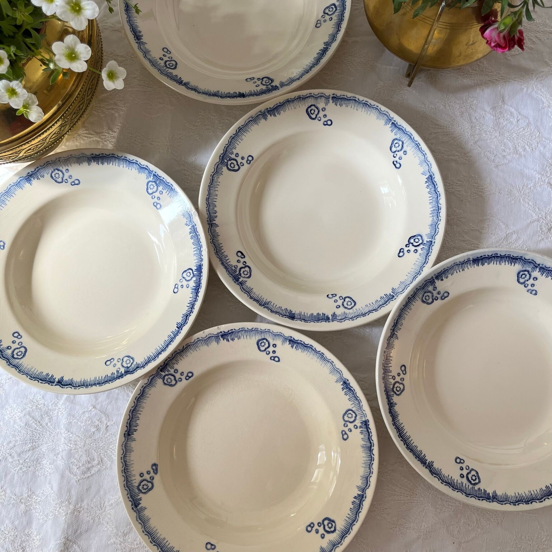 5 hollow plates in vintage Longwy earthenware - Tunis model