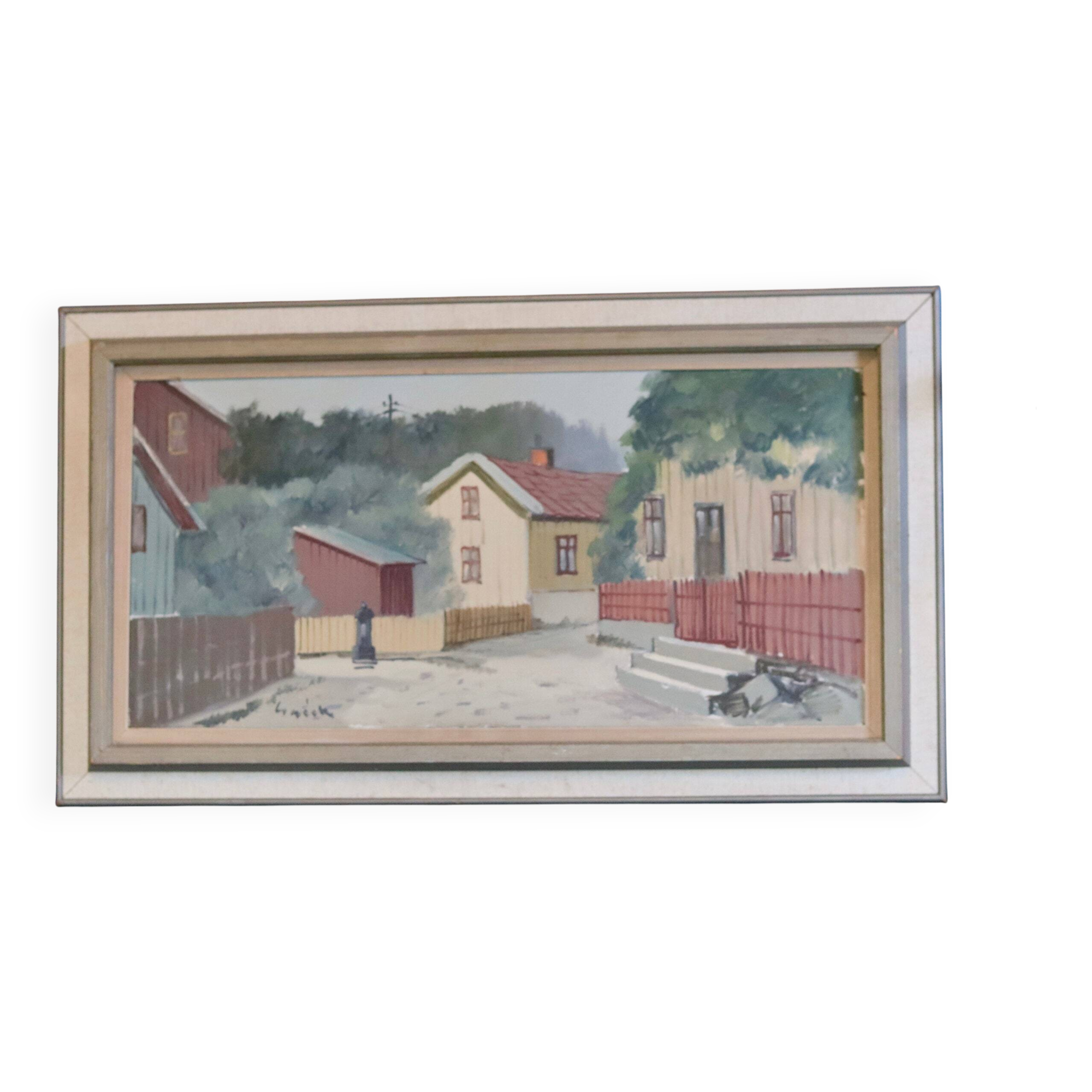 Original Swedish oil on canvas from the mid-century "Lilla Gatan Majorna Gothenburg" by Tage Gavik (1914-1981)