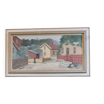 Original Swedish oil on canvas from the mid-century "Lilla Gatan Majorna Gothenburg" by Tage Gavik (1914-1981)