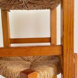 Pair of vintage wooden and straw stools