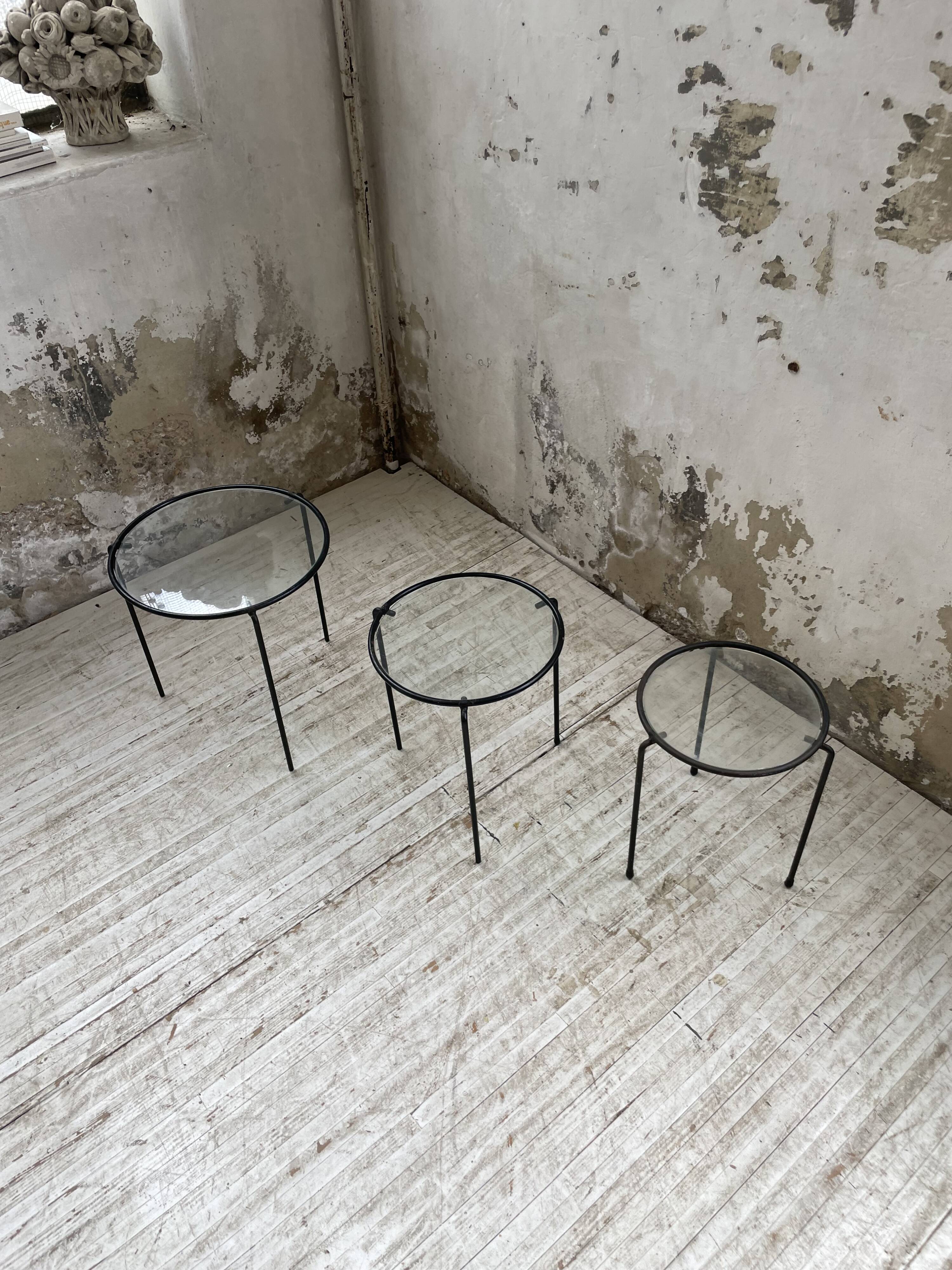50s metal and glass nesting coffee tables