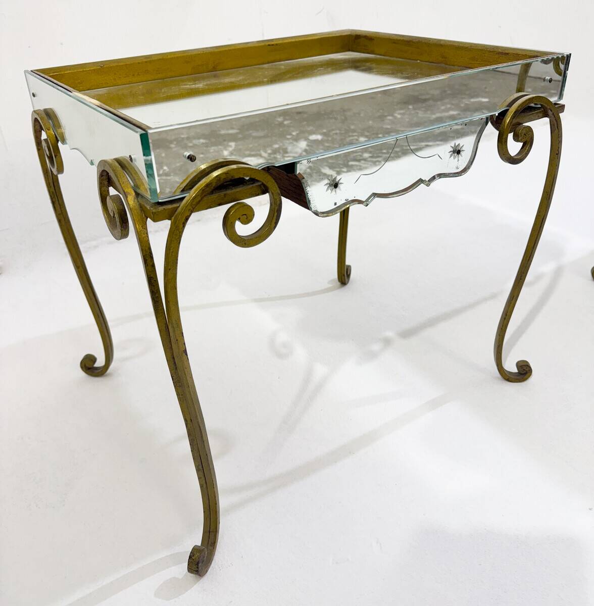 Pair of side tables, glass and brass, 1940s