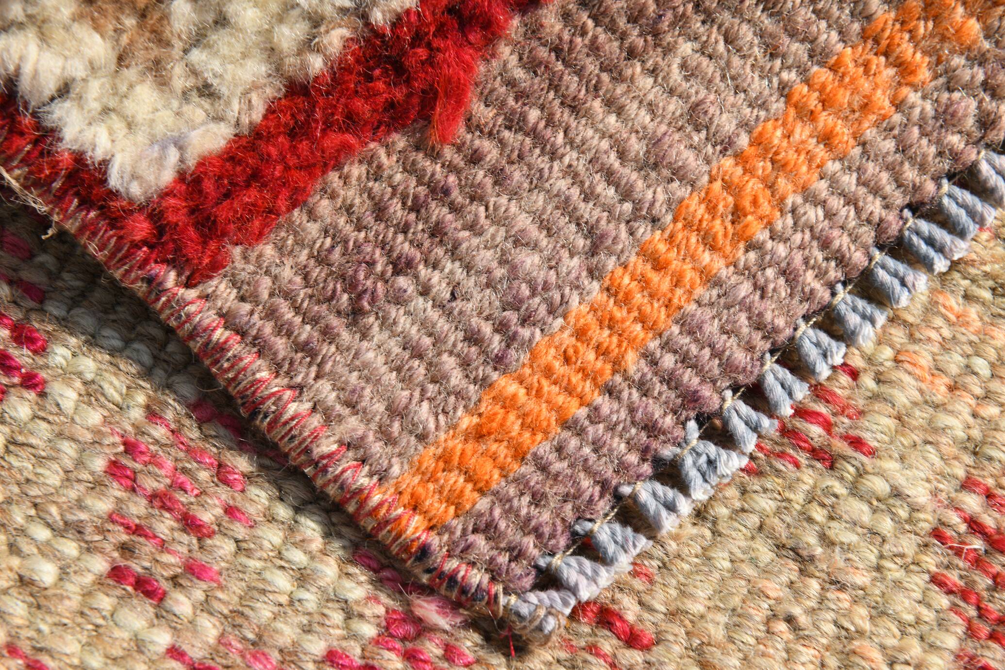 Tapis de Couloir Turc Vintage, Laine Rouge & Beige Géométrique, 83x388 Cm