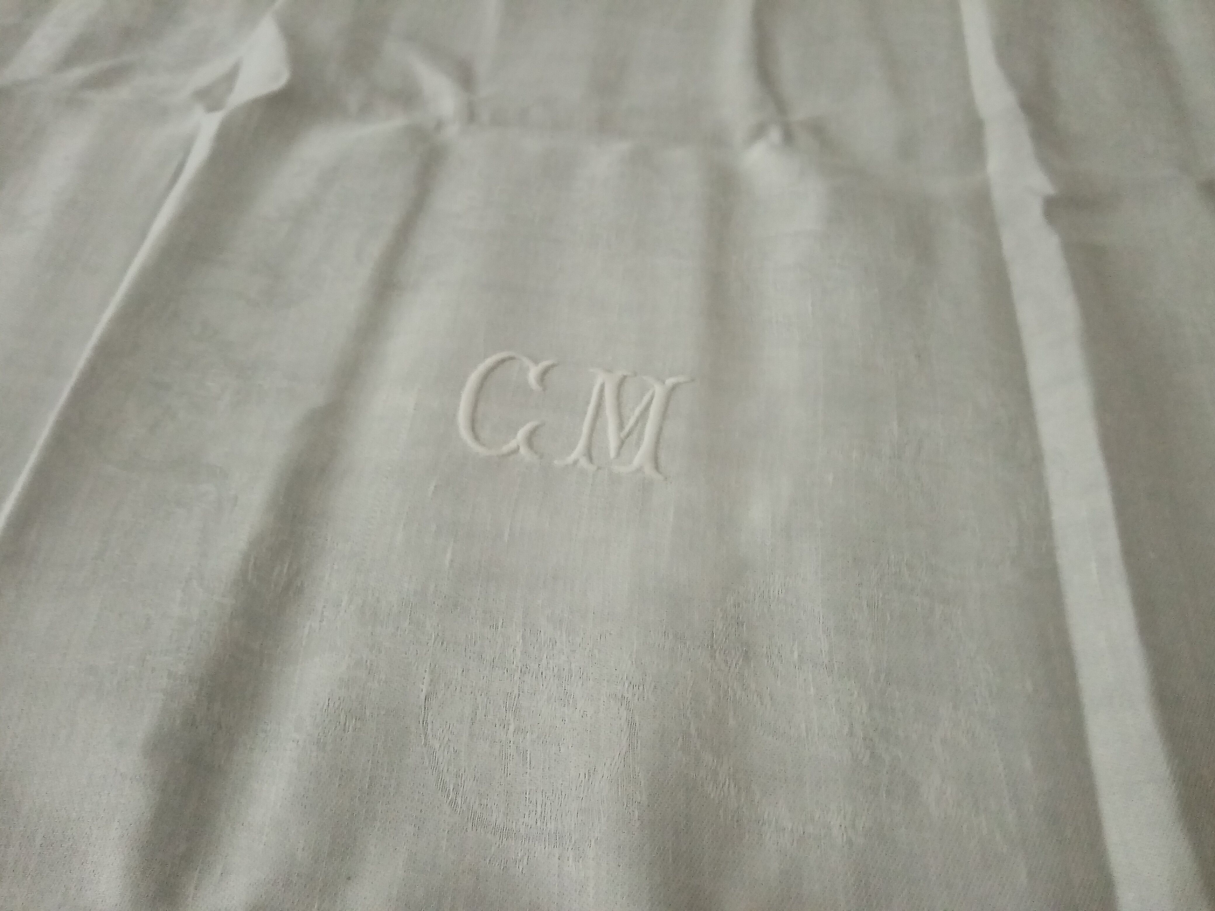 Lot de 6 anciennes serviettes damas broderie monogramme CM