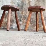 Two stools "brutalize" in solid oak