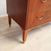 Vintage chest of drawers 3 drawers double handles and brass feet 1960s suede