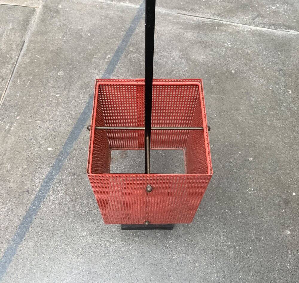 Minimalist perforated steel umbrella stand, 1960s
