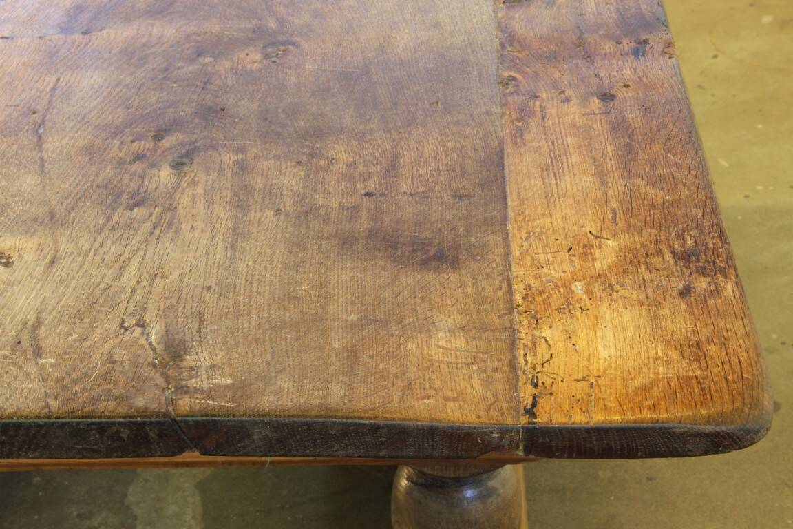 Baroque antique Nordic provincial oak table 1800s rustic farmhouse, rich patina