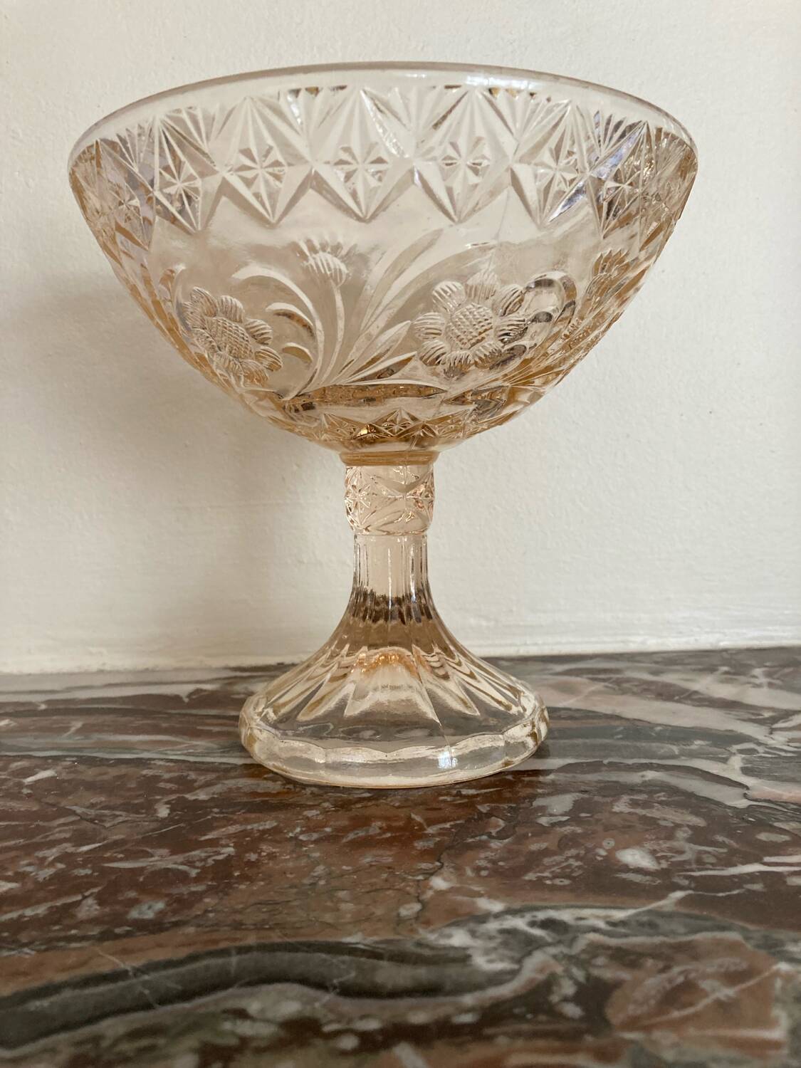 Pink glass footed bowl