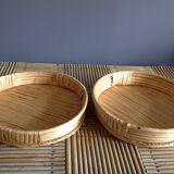Duo of wicker round baskets